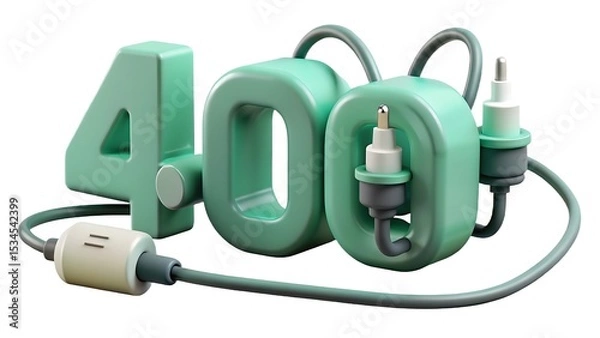 Fototapeta 3d render of the number 400 connected by cables and plugs illustrating connectivity
