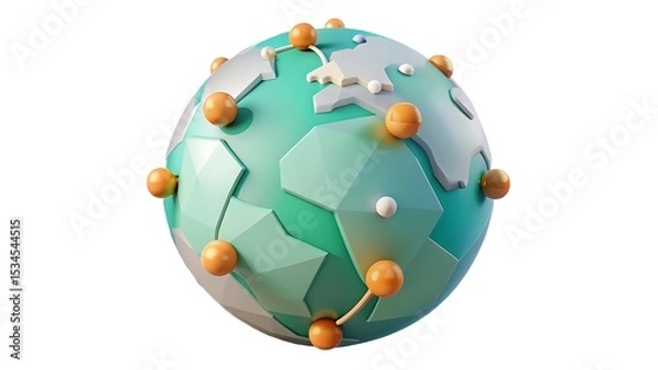 Fototapeta 3d rendered globe illustrating global network connections and worldwide communication concept against white backdrop