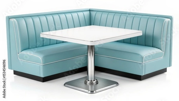 Fototapeta Retro diner booth with white table isolated on white background