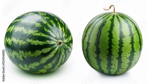 Fototapeta single full watermelon isolated on white background full depth of field