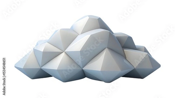 Fototapeta Abstract 3d render of geometric white cloud shape with faceted surface isolated on white background