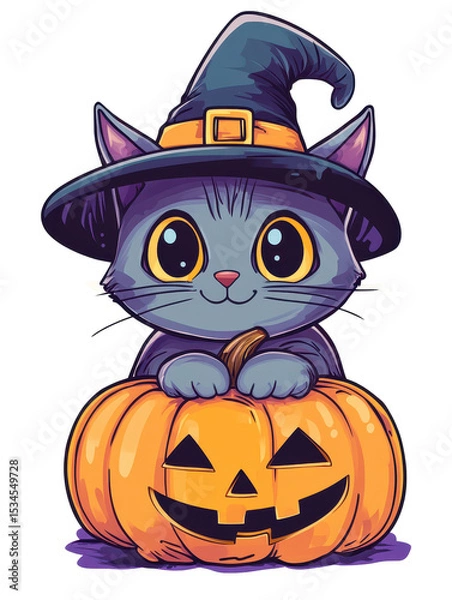 Obraz Halloween cat with pumpkin hat