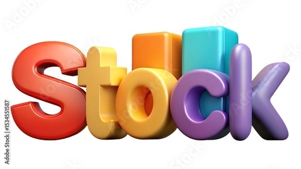 Fototapeta Colorful 3d stock text illustration with glossy and shiny effects on white background