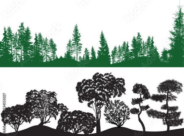 Obraz black and green forest two panoramaes