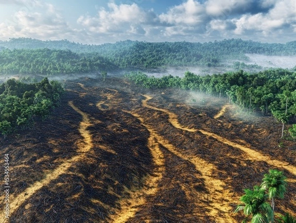 Fototapeta A detailed visualization of deforestation and its environmental effects highlighting environmental importance.