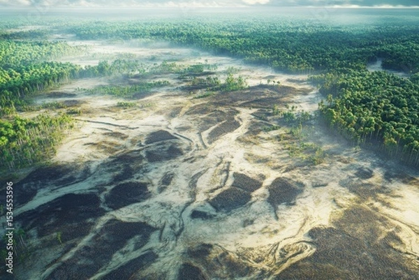 Fototapeta A detailed visualization of deforestation and its environmental effects highlighting environmental importance.