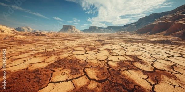 Fototapeta A detailed visualization of drought affected land and cracked soil textures highlighting environmental importance.