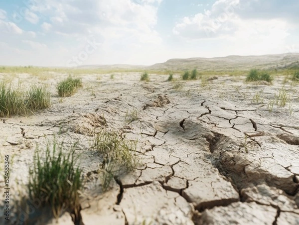 Fototapeta A detailed visualization of drought affected land and cracked soil textures highlighting environmental importance.
