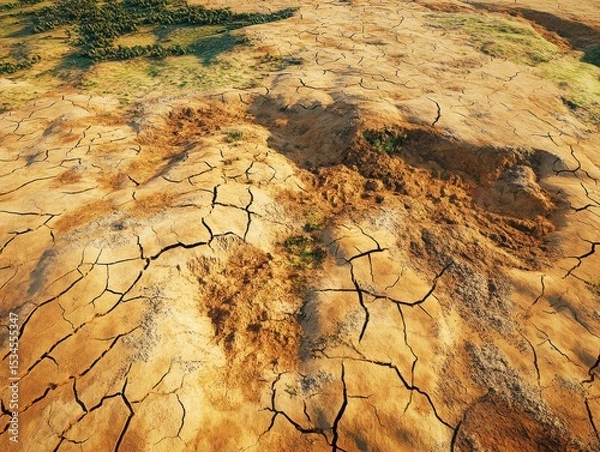 Fototapeta A detailed visualization of drought affected land and cracked soil textures highlighting environmental importance.