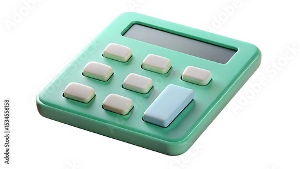 Fototapeta Modern 3d rendered calculator with green pastel color and soft lighting isolated on a white background