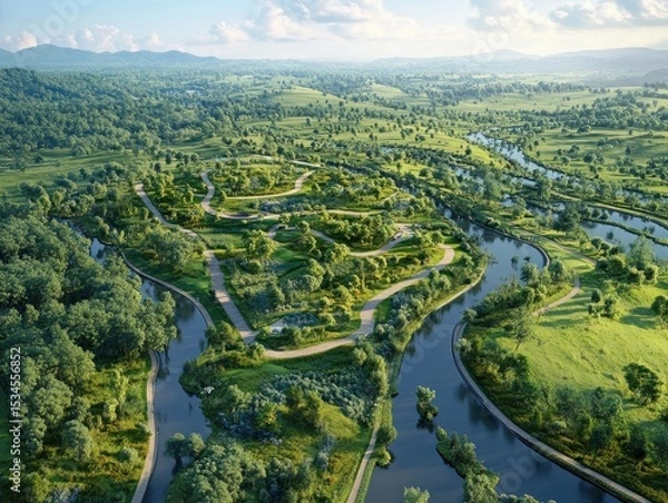Fototapeta A detailed visualization of eco friendly tourism and nature trails highlighting environmental importance.