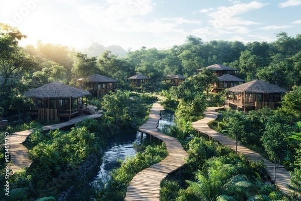 Fototapeta A detailed visualization of eco friendly tourism and nature trails highlighting environmental importance.