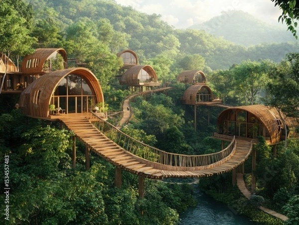 Fototapeta A detailed visualization of eco friendly tourism and nature trails highlighting environmental importance.