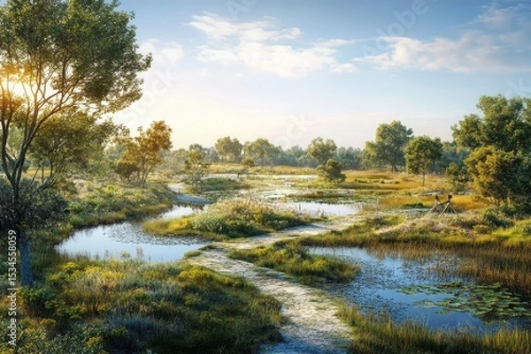 Fototapeta A detailed visualization of eco friendly tourism and nature trails highlighting environmental importance.
