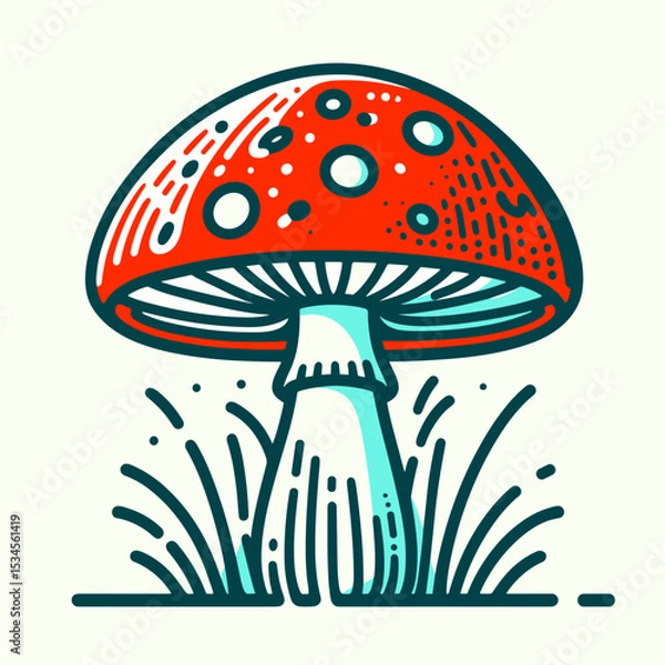Fototapeta Fy agaric with a striking red cap in a colorful design and copy space