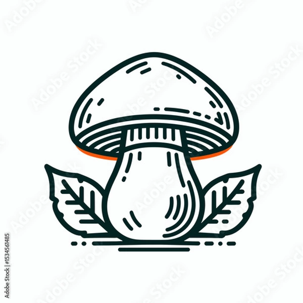 Fototapeta Porcini mushroom with leaves in a creative illustration style and copy space