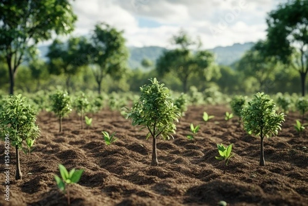Fototapeta A detailed visualization of forest conservation and tree planting initiatives highlighting environmental importance.