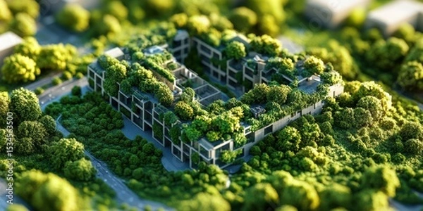 Fototapeta A detailed visualization of green architecture and sustainable building materials highlighting environmental importance.
