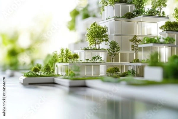 Fototapeta A detailed visualization of green architecture and sustainable building materials highlighting environmental importance.