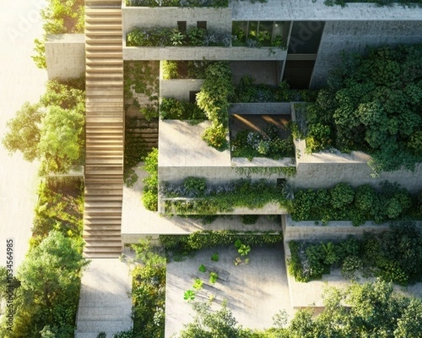 Fototapeta A detailed visualization of green architecture and sustainable building materials highlighting environmental importance.