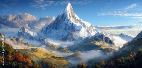 Fototapeta A detailed visualization of mountain landscapes untouched by development highlighting environmental importance.