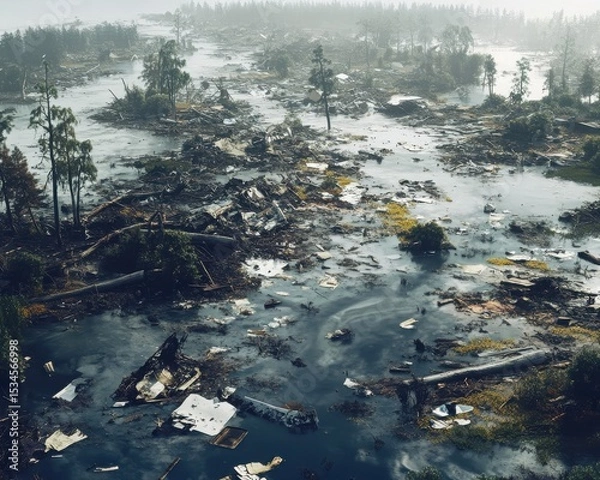 Fototapeta A detailed visualization of natural disaster aftermath and environmental damage highlighting environmental importance.