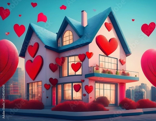 Obraz cozy home decorated with heart shapes for saint amour day vertical banner wide skyscraper