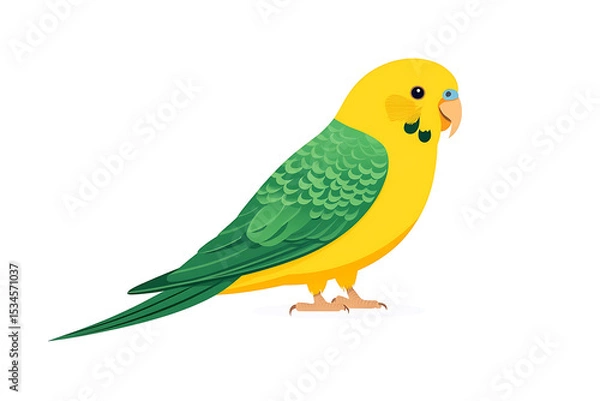 Obraz A charming illustration of a canary-winged parakeet, showcasing its vibrant yellow and green plumage. The illustration is set against a plain white background.