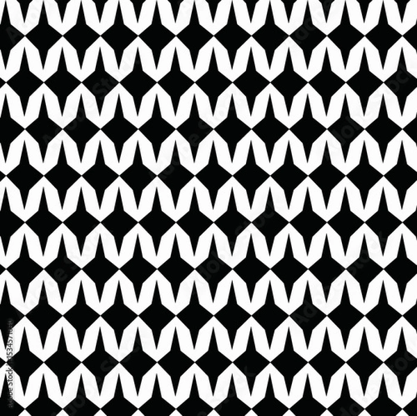 Fototapeta abstract geometric seamless pattern, black and white geometric pattern, pointed diamonds or stars with four points, horizontally and vertically, interlocked, overall effect is a dense, rhythmic patter