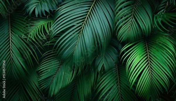 Fototapeta palm leaves background green leaves wallpaper exotic jungle foliage leaves tropical greenery palm leaf closeup shot tropical leaf pattern nature palm leaves design green palm background