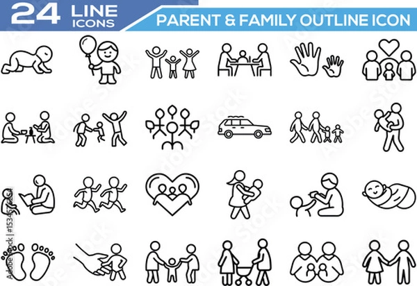 Fototapeta Parent & Family Outline Icon Set – Family Life, Parenting & Relationships Icons