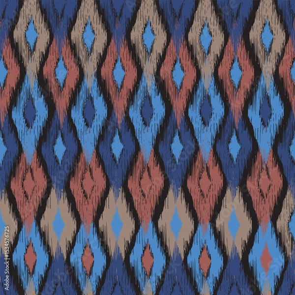 Fototapeta Ikat seamless pattern with hand drawn element sketch vector illustration