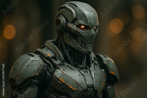 Fototapeta Futuristic combat robot in dark background