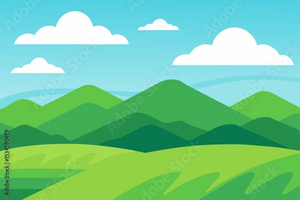 Fototapeta Serene Green Mountain Landscape Rolling Hills and Clear Blue Sky