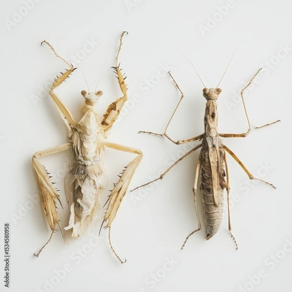 Fototapeta Two types of mantis insects on a light background