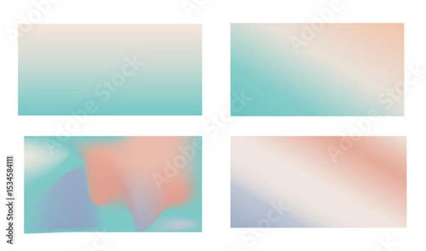 Fototapeta Set mint and peach colored background, blender mesh gradient background, delicate frozen bright sky, spring and summer paper