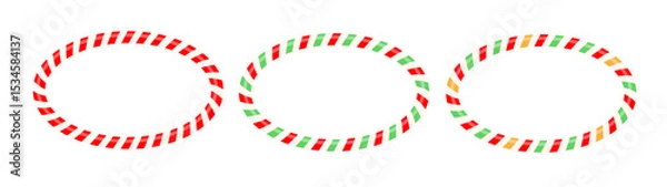 Fototapeta Set round candy frames, Candy cane  set decorations, frame, round ring frame, red white straight lines, realistic, collection New Year Holiday elements. Xmas Striped candy ca