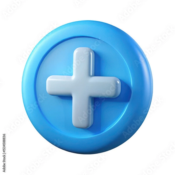 Fototapeta 3d rendered blue circle plus icon isolated on transparent background
