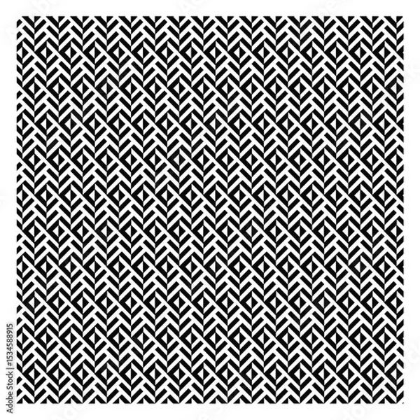 Fototapeta vector seamless pattern, repeating geometric pattern in black and white, Interlocking Zigzags, Chevrons, Diagonal Orientation, elongated hexagons, Sense of Depth, Movement, Tessellation, thick diagona