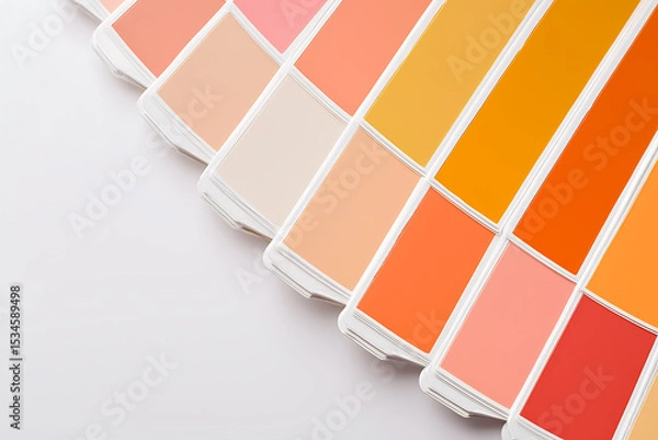 Fototapeta Color Palette: A spectrum of warm tones from light peach to fiery orange on crisp white, hinting at design possibilities. A designer's dream.