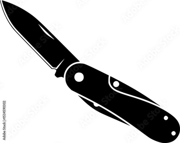 Obraz Simple silhouette image of an open pocket knife on a white background
