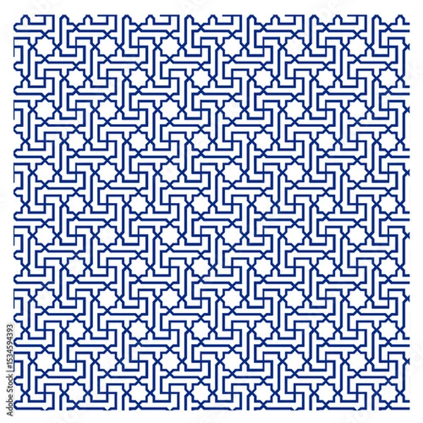 Fototapeta abstract geometric pattern, repeating geometric pattern, traditional Islamic geometric art, interlocking, geometric shapes, L shaped elements, infinite-seeming pattern, intricate linework and shapes, 