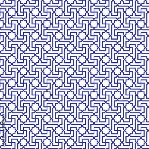 Fototapeta abstract geometric pattern, repeating geometric pattern, traditional Islamic geometric art, interlocking, geometric shapes, L shaped elements, infinite-seeming pattern, intricate linework and shapes,