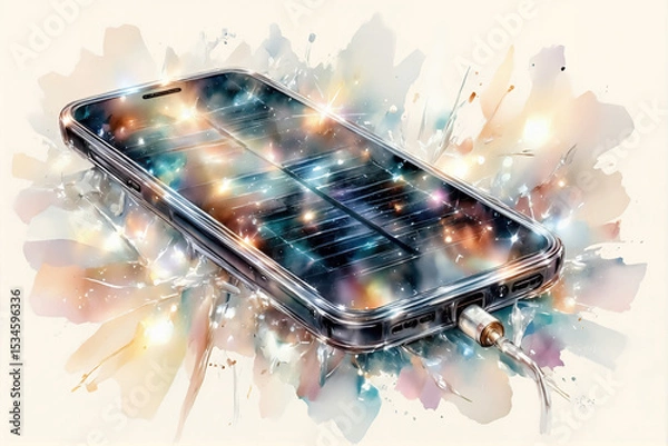 Fototapeta Smartphone with colorful glowing effects on abstract background  
