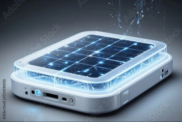 Fototapeta Solar power bank with a sleek design and illuminated features  