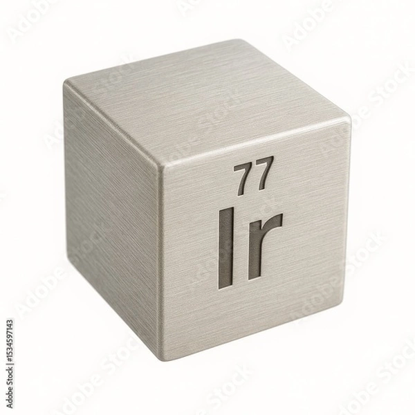 Fototapeta Metal cube representing Iridium, atomic number 77