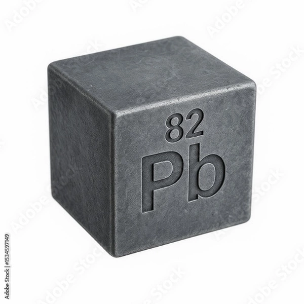 Fototapeta Grey cube of Lead with symbol Pb and atomic number 82