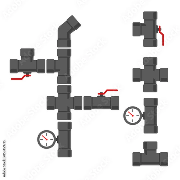 Obraz Water supply system with pipe connectors set. 