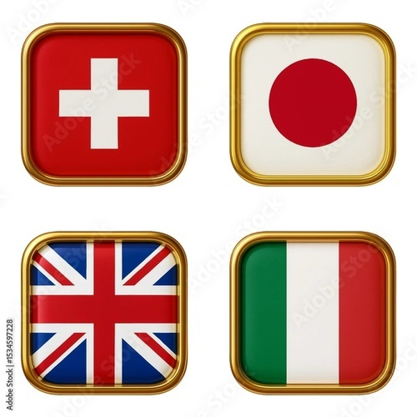 Fototapeta Flag icon set of Switzerland, UK, and Italy