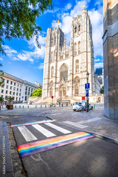 Obraz Brussels, Belgium. The Cathedral of St Michael and St Gudula in Brussels view